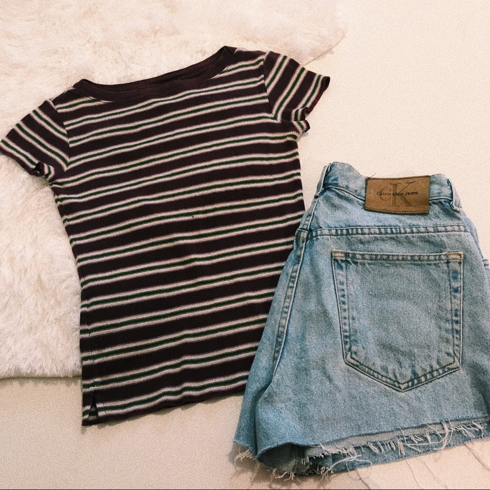 American Eagle Maroon Striped 90s Style Crop Top